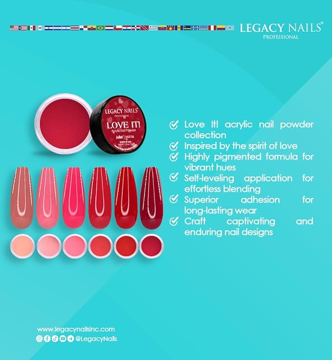 Legacy Nails Professional COLLECTION Acrylic Powder Kit 6 Colors Nail Art Set for Manicure DIY for Dip & Acrylic Nail Extensions (LOVEIT! COLLECTION)