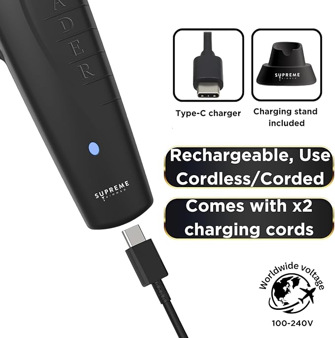 Supreme Trimmer Vader Professional Liner Trimmer for Barbers with 210 Min Run Time, Professional Motor, Sharp DLC T-Blade, USB-C Charge Clipper | ST3778