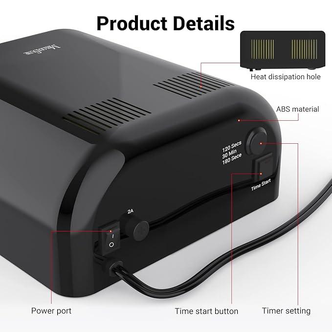 MelodySusie 36W Nail Lamp for Resin, Pro04 Professional Gel Nail Polish Curing Lamp with 3 Timer Setting, Sliding Tray for Manicure Pedicure Resin, Black