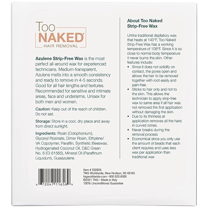 Too Naked Azulene Strip-Free Wax, Medium Transparency Wax, Salon Wax, 28.8 oz