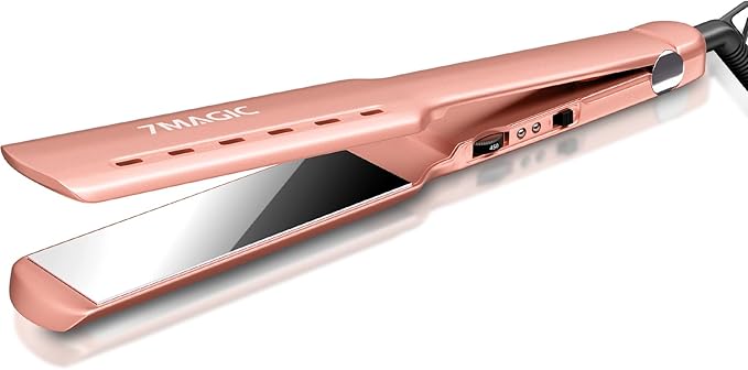 7MAGIC Nano Titanium 1.7" Wide Flat Iron for All Hair, Flat Iron Hair Straightener with 5 Temps and Dual Voltage, Hair Straightener for Wet & Dry Hair, Fast Straightening Hair Iron, Rose Gold