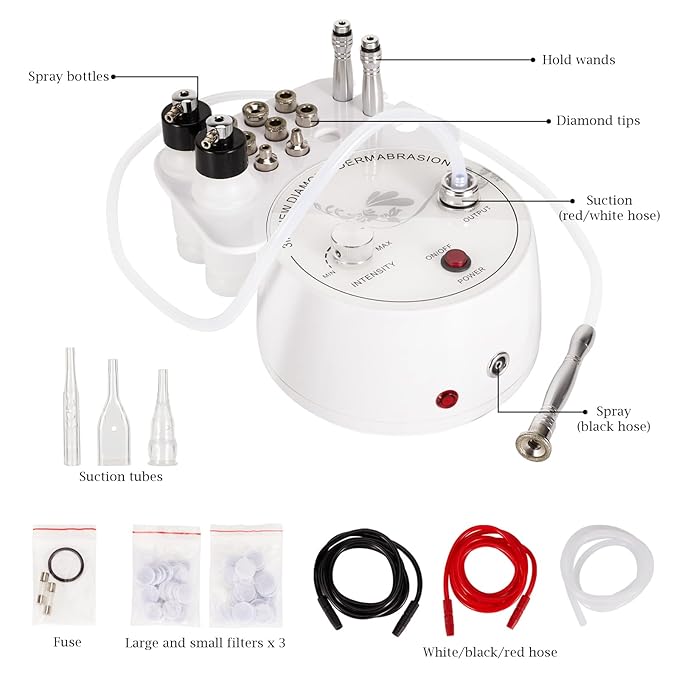 3 in 1 Diamond Microdermabrasion Machine, Professional Microdermabrasion Device with Vacuum Spray, Beauty Facial Skin Care Dermabrasion Equipment for Salon Personal Home Use