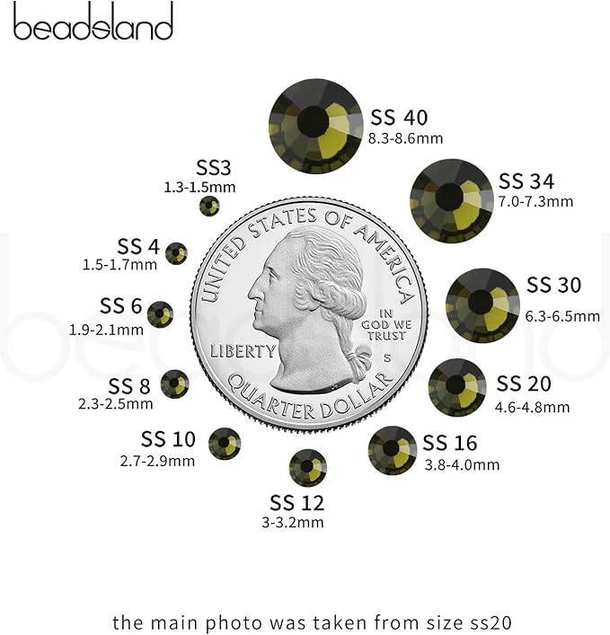 Beadsland 288pcs Flat Back Crystal Rhinestones Round Gems for Nail Art and Craft Glue Fix, Olivine, SS30, 6.3-6.5mm