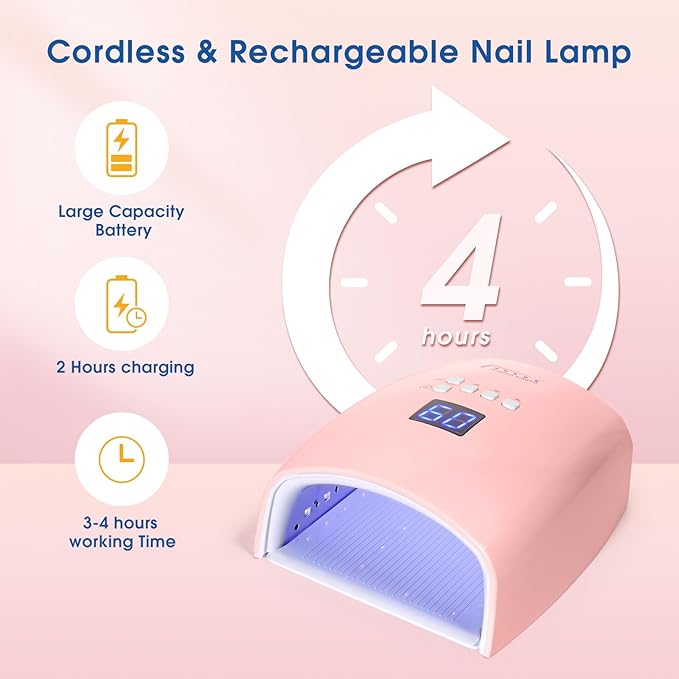 Cordless Nail Lamp, 48W Rechargeable Wireless UV Led Nail Lamp UV Gel Nail Light Nail Dryer with Auto Sensor, Professional Quick Dry Nail Curing Lamp for Salon & Home