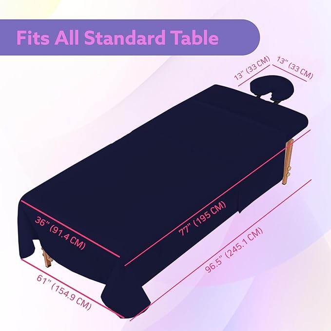 Massage Table Sheets Sets – 4 Set Bundle, 120GSM Double Brushed Microfiber, Premium Massage Sheets Sets, Spa Bed Sheets for Esthetician, Wrinkle & Oil Resistant, Dark Blue