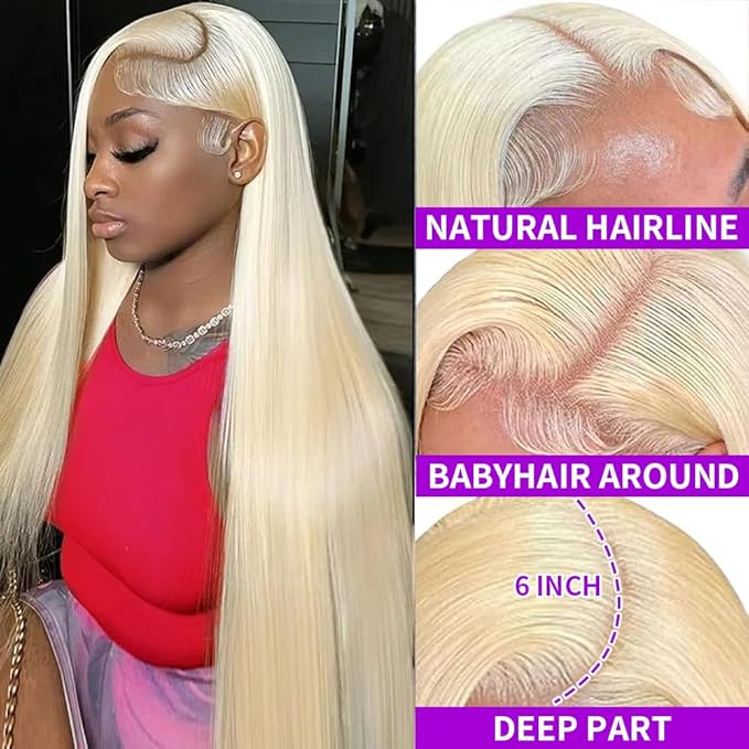 613 13x6 Lace Front Wig Human Hair 200 Density 30 Inch Blonde Wig Human Hair 613 HD Lace Frontal Wigs Human Hair 13x6 Straight Blonde Lace Front Wigs Human Hair Pre Plucked with Baby Hair for Women