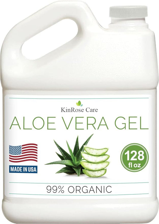 Aloe Vera Gel Organic Gallon for Face, Skin, Hair & Sunburn Relief 100 Percent Pure Aloe Vera Gel Bulk Wholesale - Cold Pressed, Vegan, Unscented - Made in USA (128 Fl Oz)