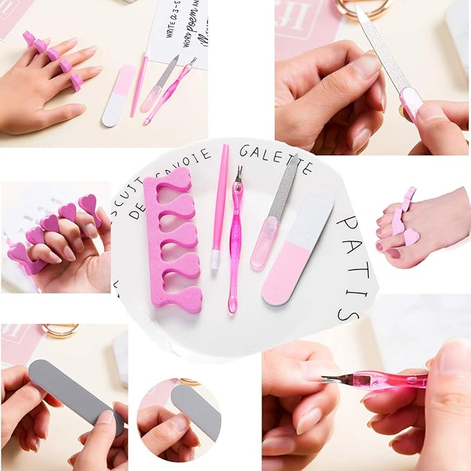 108PC Spa Party Favors Supplies for Girls, Multiple Spa Birthday Prize Item- Spa Pedicure Slipper Tote Bag Mini Emery Board Toe Separator Body Flower Mixed Nail Decal Set, Perfect Gift for Spa Day