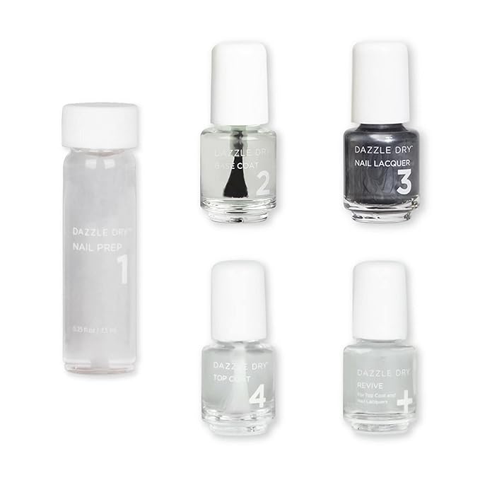 Dazzle Dry Mini Kit 4 Step System - Bold, a full coverage shimmer, dark gunmetal gray/black. (5 Piece Kit / 5 Manicures)