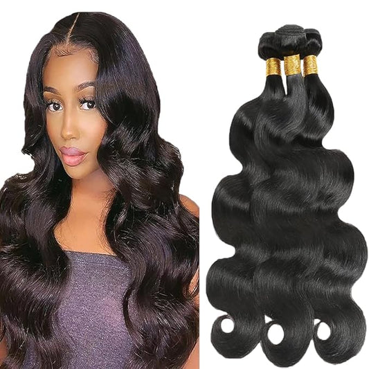 Natural Color Body Wave Human Hair Bundles #1B Body Wave Bundles 8a Grade Double Weft Weave Extensions Brazilian Human Hair Soft and Silky for Black Women 18 20 22 Inch