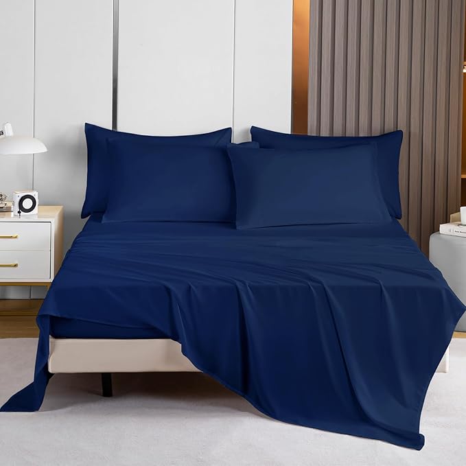 Lavisun Flat Sheets 2 Pack,Hotel Quality Flat Bed Sheets,Brushed Microfiber Bed Sheets, Bulk Sheets for Massage, Home, Dorm (Navy Blue,Queen)