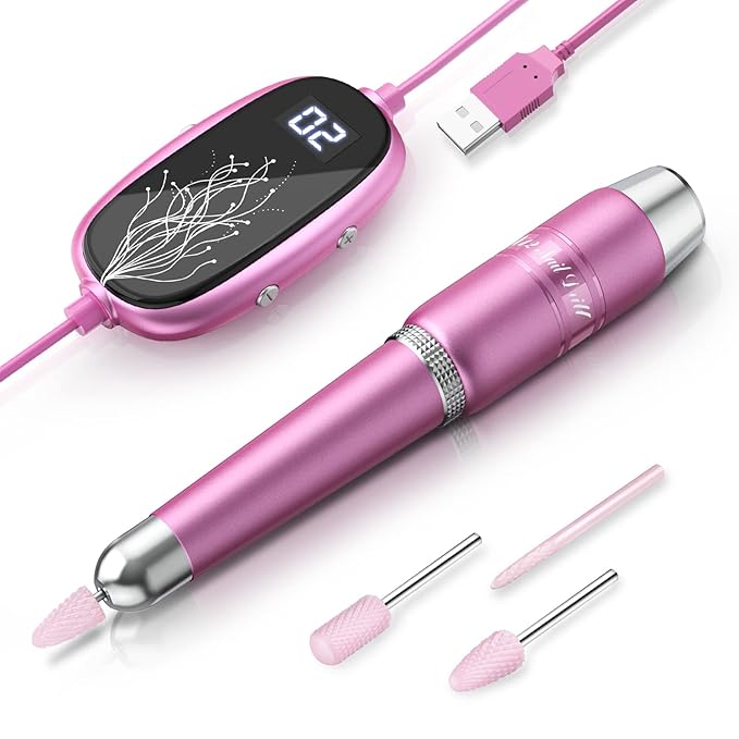 Beloving Electric Nail Drill, 20000rpm Portable Electric Nail File Efile Machine for Manicure Pedicure Acrylic Gel Nails with Nail Drill Bits, Professional Acrylic Nail Drill for Home & Salon, Pink