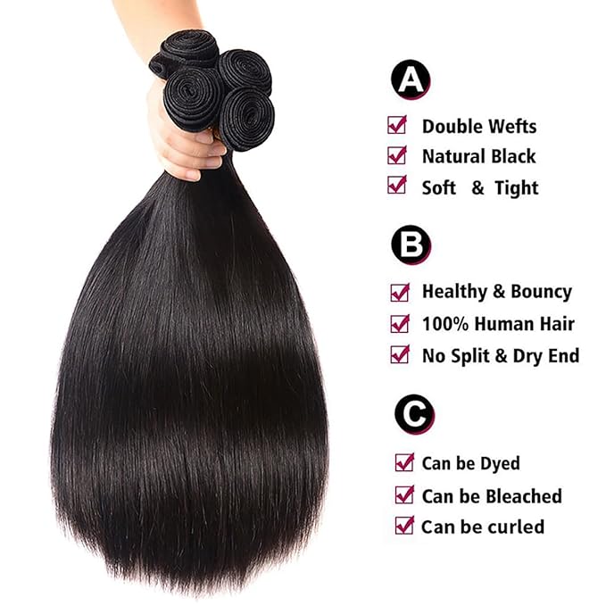 Straight Bundles Human Hair 100% Unprocessed Brazilian Virgin Human Hair Bundles 18 Inch Straight Bundles Natural Black Color Double Weft Straight Bundles For Women