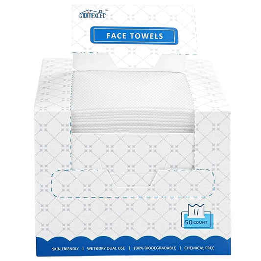 HOMEXCEL Face Towels, Disposable Face Towelette, Biodegradable Makeup Remover Dry Wipes 50 Count, Super Soft Clean Facial Towels Wash Cloth for Sensitive Skin