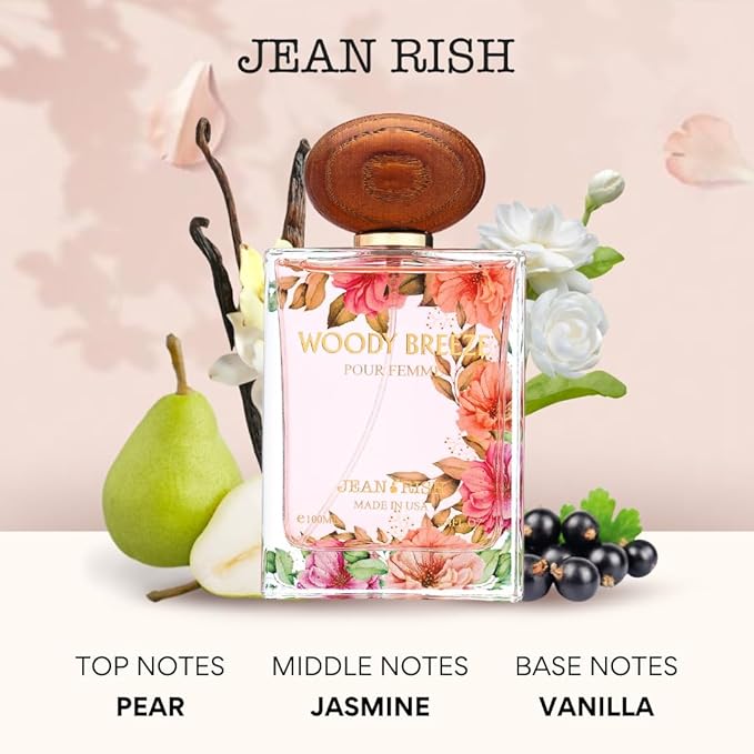 Jean Rish Woody Breeze Eau De Parfum - Perfume for Women (3.4 Fl Oz / 100ml) with Black Currant, Iris & Praline Notes - Long Lasting and Luxury Fragrance