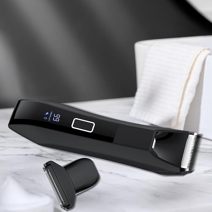 2-in-1 Manscape Trimmer for Men,Body & Groin Hair Trimmers for Men,Bikini Trimmer Women- Wet/Dry Electric Razors for Smooth No-Nick Shaving,IPX7 Waterproof Ball Shaver,LED Display,Black