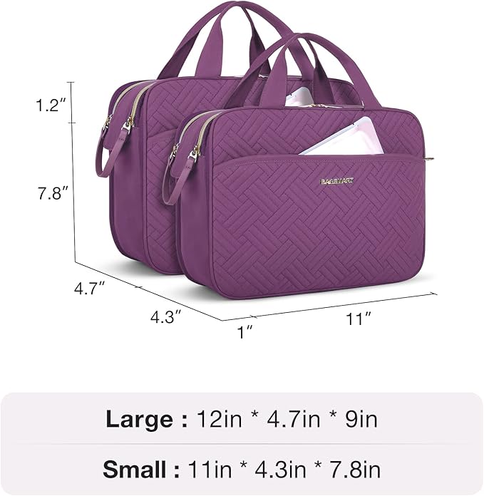 BAGSMART Large Toiletry Bag, Travel Makeup Organizer Water-resistant Makeup Cosmetic Bag Travel Bag for Accessories, Shampoo, Full Sized Container, Toiletries (Purple, Medium)