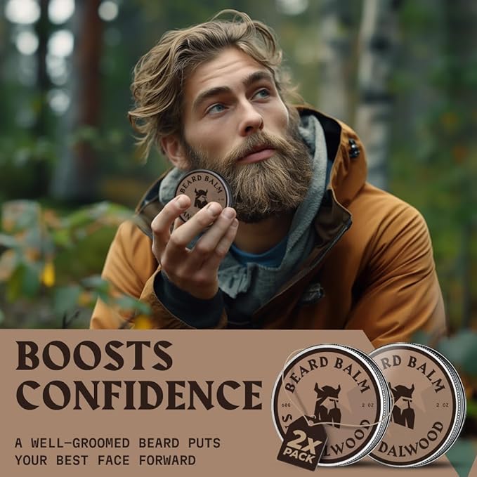 Striking Viking Beard Balm for Men – Light Hold, Sandalwood, 2 Oz, Pack of 2- Leave-in Beard Conditioner with Shea Butter, Tea Tree, Argan & Jojoba Oils - Smooth, Shape & Moisturize Coarse Facial Hair