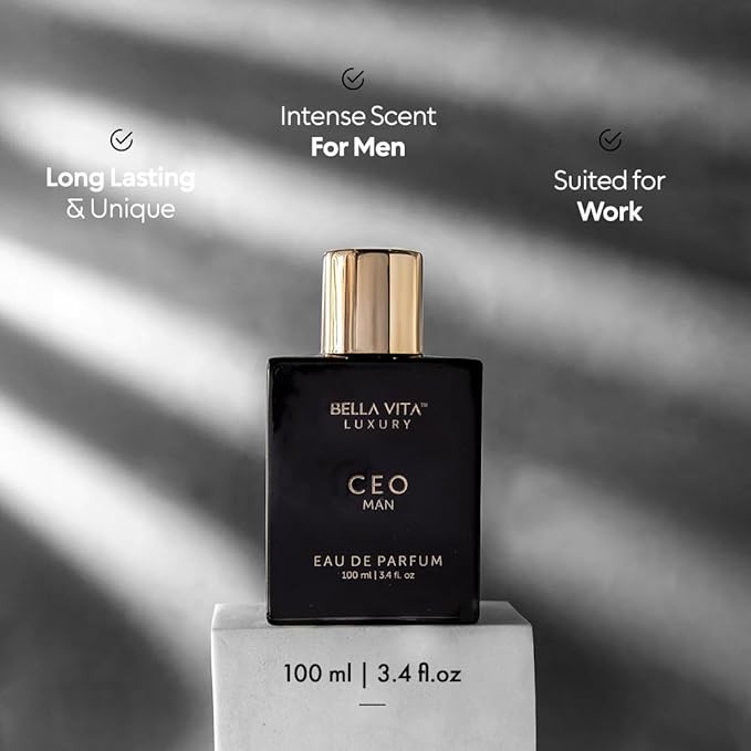 BellaVita Luxury CEO Man Perfume for Men (3.38 fl.oz) | Long-Lasting Men's Perfume with Lemon, Lavender, Tonka & Agarwood Fragrance for Man | CEO Parfum for Men | Vegan & Cruelty-Free Fragrance