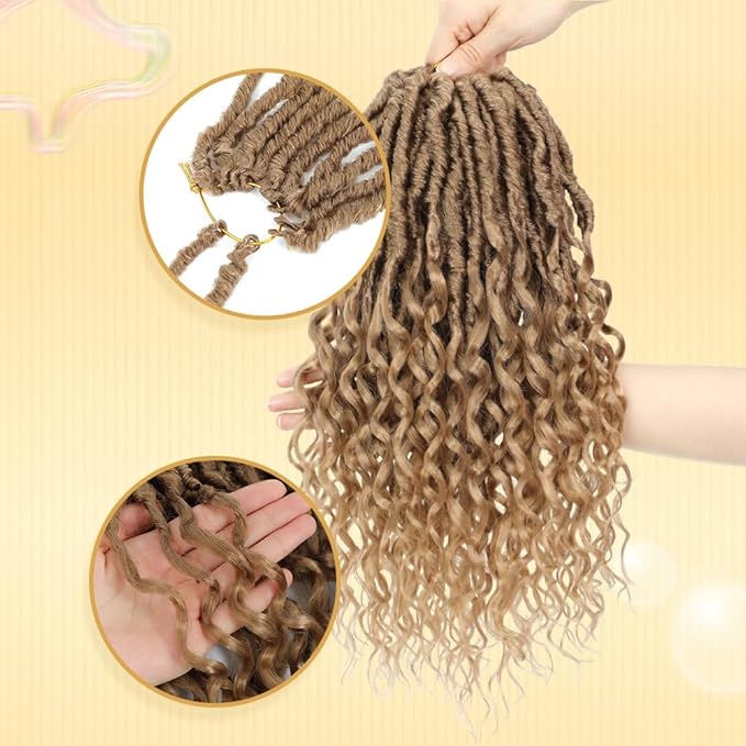 14 Inch 8 Packs Blonde Crochet Hair for Women Discover Beautiful Goddess Locs Crochet Hair Faux Locs with Curly Ends Trendy Crochet Locs for Every Occasion