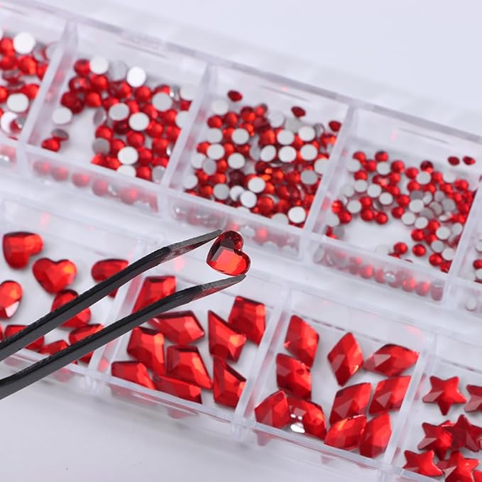 1000Pcs 12Gird Box Multi Size AB/Colorful Irregular Rhinestones Flatback Crystal Diamond Gems, with Pick Up Tweezers and Picker Dotting Pen for Nails, Makeup