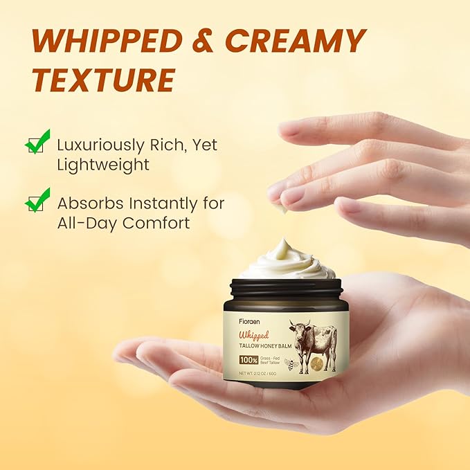 Beef Tallow for Skin 2oz, Whipped Beef Tallow and Manuka Honey Balm, Beef Tallow for Face and Body, Unscented Skin Care for Dry and Sensitive Skin, Natural Tallow Balm for Hydration and Nourishment