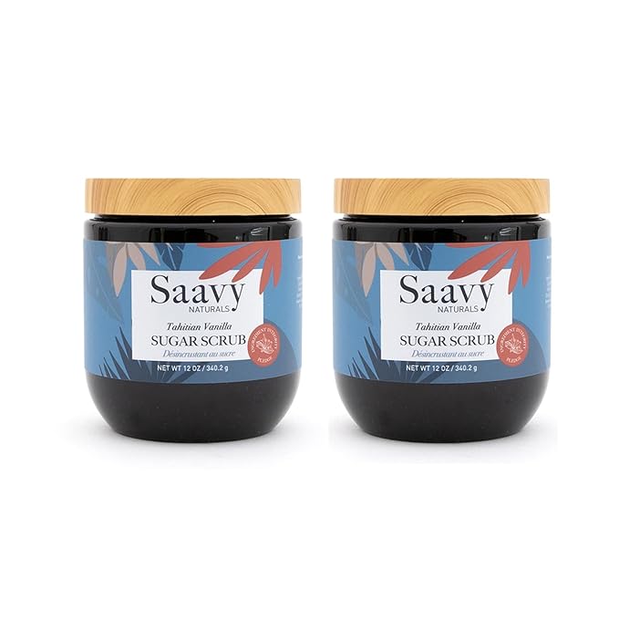 Saavy Naturals Tahitian Vanilla Sugar Scrub, Relaxing Scented Body Sugar Scrub Exfoliator, Vegan Sugar Scrub with Vitamin E, and More, Luxe Vanilla Scrub Gift Set, 12 Oz, 2 Pack