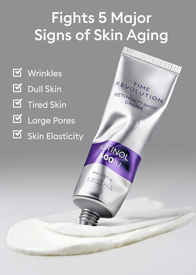 MISSHA Time Revolution Night Repair Retinol 500 Shot Cream 2.02 Fl oz - Advanced Korean Retinol Cream for Face, Skin Barrier Strengthening, Improved Elasticity & Radiance, Mother's Day gifts