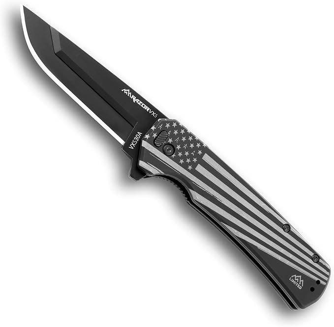 OUTDOOR EDGE RAZOR VX5 | Black American Flag | Replaceable Blade EDC Folding Pocket Knife | 3" Blade, Ceramic Ball Bearings, Carbon Fiber Handle, Reversible Pocket Clip | Cool Knife for Men