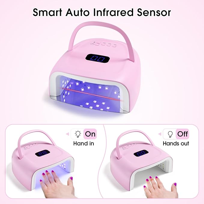 Rechargeable LED Nail Lamp 60W Portable Wireless Nail Dryer UV Gel Polish Light with LCD Display, Auto Sensor and 4 Timer Settings, Professional Curing Lamp with 42 LED Beads for Salon