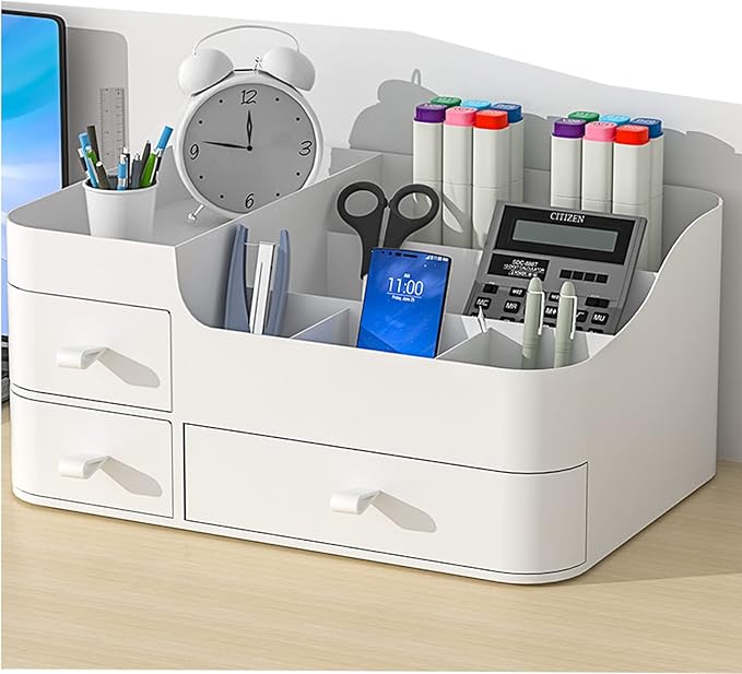 skin care organizer,Makeup Desk Organizer With Drawers ,Countertop Organizer for Cosmetics,Vanity brush with Holder for Lipstick, Brushes, Eyeshadow, and Desktop Finishing Dresser (A-Large-White)