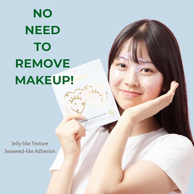 Heart Goggle Moisture Eye Mask – Hydrating & Cooling Hydrogel Patches with 8-Hyaluronic Acid, Avocado & Collagen – Korean Skincare for Dry & Sensitive Skin (Pack of 10)