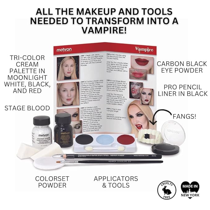 Mehron Makeup Premium Character Kits| Makeup Kits for Halloween & Cosplay| Made in the USA | Complete Kit | Includes all Tools & Instructions on How to Create the Look | (Vampire)