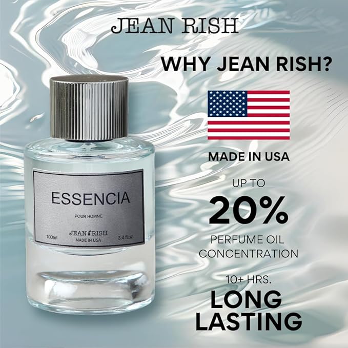 Jean Rish Essencia Pour Homme Eau De Parfume for Men (3.4 Fl Oz / 100ml) with Orange, Mint & Madagascar Vanilla Notes - Long Lasting and Luxury Fragrance