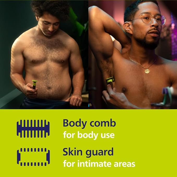 Philips Norelco OneBlade 360 with Connectivity Hybrid Face + Body, Electric Beard Trimmer, Shaver & Body Groomer with 360 Blade Tech, 1x360 Blade, 5-in-1 Comb, Body Kit, Travel Case, QP4631/90