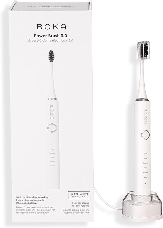 Boka 3.0 Electric Toothbrush for Adults w/ 2 Heads - Rechargeable Sonic Powered Tooth Brush - Charcoal Activated Bristles for Deep Cleaning - Dentist Recommended Oral Care - Charging Base w/Micro USB