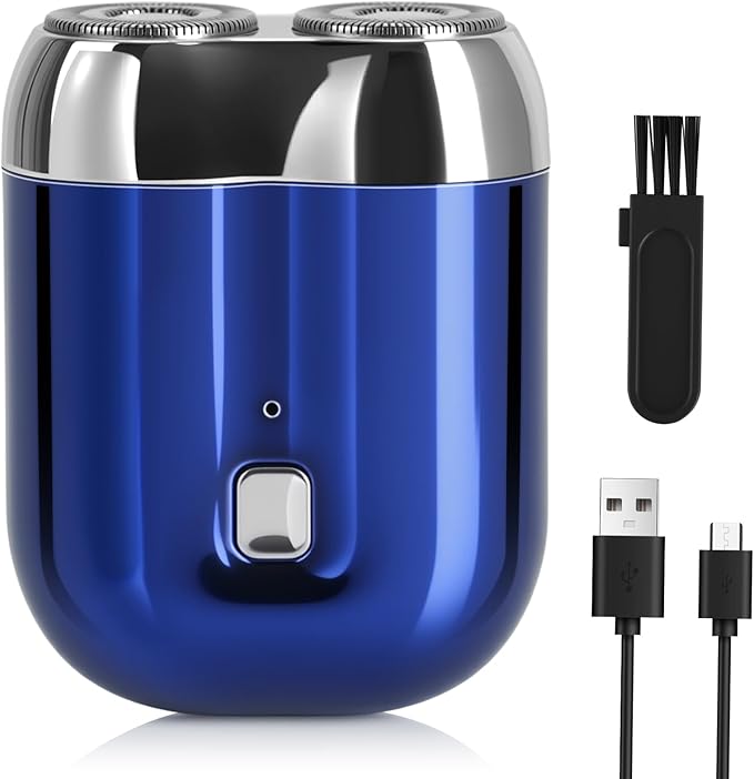 Mini Electric Shaver for Men, Upgrade Pocket Dual Head Shaver, Portable Razor for Men, Rechargeable Waterproof Compact Travel Electric Razor, USB Close Battery shavers (Blue)