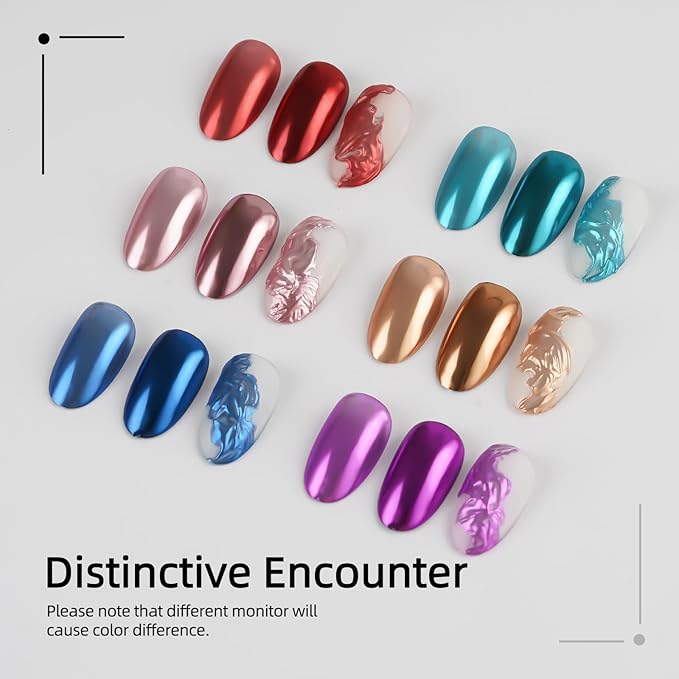 6 Color Set 0.5g/Jar Chrome Nail Powder Rubbing Mirror Pigment Dust for Manicure Nail Art Decoration Red Blue Bronze Rose Gold Cyan Purple Metallic Glitter (TA 6 Pcs Set-04)