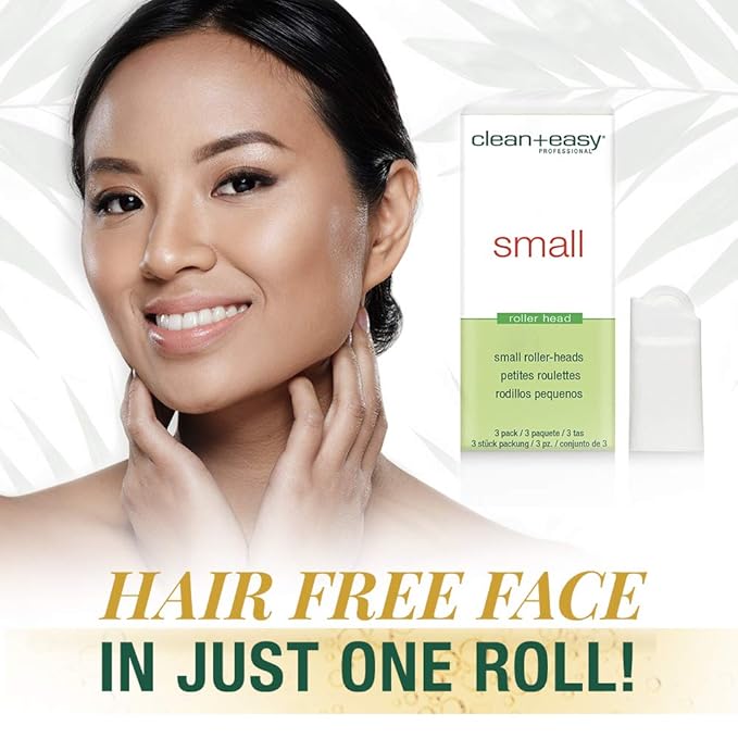 Clean + Easy Small Roller Head – Disposable Roll On Wax Refill Head for DIY Waxing on Eyebrows, Upper Lip, Chin & Small Areas, Easy to Use Waxing Roller Refill, 3-Pack