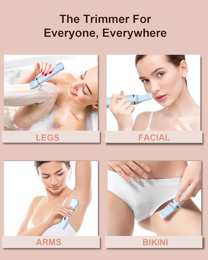 Bikini Trimmer for Women,Electric Razor for Pubic Hair,Rechargeable Bikini Trimmer,Electric Shaver for Women,Removal with Snap-in Ceramic Blades IPX7 Washable Head,Wet and Dry Use, Light Blue