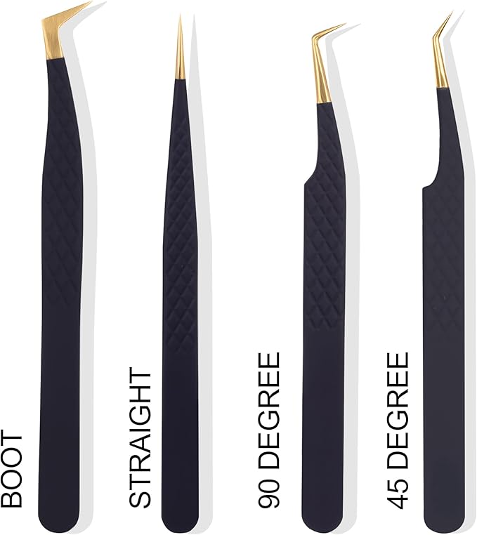 Fiber Tip Lash Tweezers For Eyelash Extension 4 Pcs Tweezers Professional Artist Tech Work Kit Tools,Best Volume Eyelash Lashes Extensions Precision Supplies Boot Volume 90 45 Degree(Black)