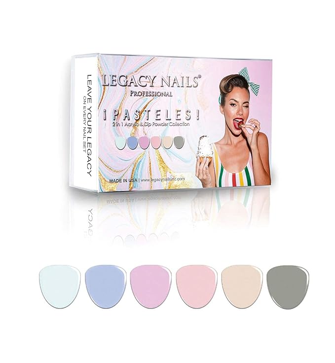 Legacy Nails Professional COLLECTION Acrylic Powder Kit 6 Colors Nail Art Set for Manicure DIY for Dip & Acrylic Nail Extensions (PASTELES COLLECTION)