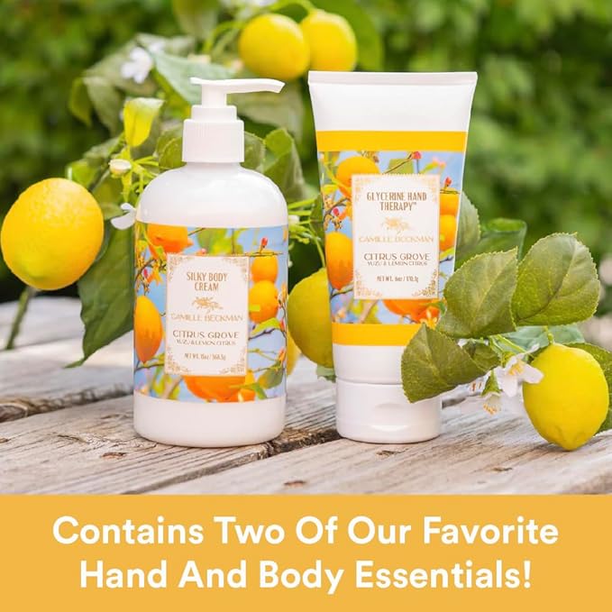 Camille Beckman Hand and Body Duet Set, Silky Body and Glycerine Hand Cream, Citrus Grove
