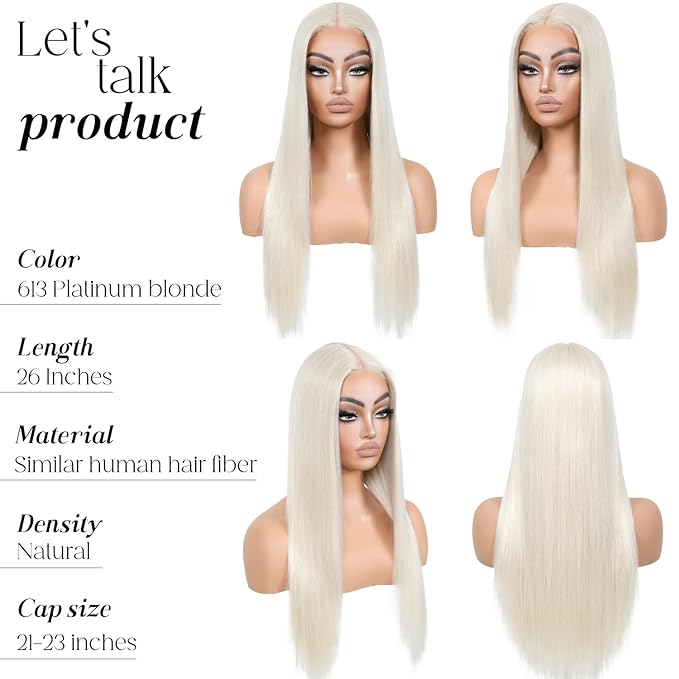 613 Platinum Blonde Lace Front Wig Straight Wigs for Women Synthetic Lace Front Long Straight Light Blonde Wigs 13X5X1 HD Lace Frontal Wig Natural Looking Ready to Go Glueless Wig