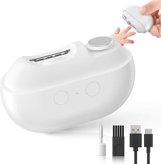 Acina 2025 Upgraded Electric Nail Clipper with LED Light & Clip Storage, USB Rechargeable Automatic Nail Trimmer for Baby Kids Adults Seniors, Portable Travel-Friendly Nail Clippers(White, Large)