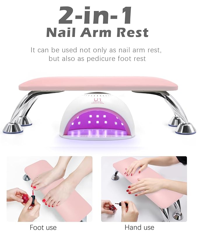 Nail Arm Rest Cushion, Big Nail Arm Rest for Nail Tech, Professional Nail Hand Rest Pillow Stand Manicure Hand Rest Spa Salon Foot Hand Arm Feet Leg Rest (Pink)