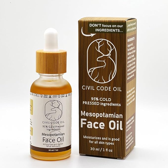 Civil Code Mesopotamian Face Oil – Organic Anti Aging Facial Oil for Women with Sea Buckthorn, Jojoba, Squalane & Lavender – Hydrating Skin Care for Dry Skin & Fine Lines – Natural Skincare 1oz