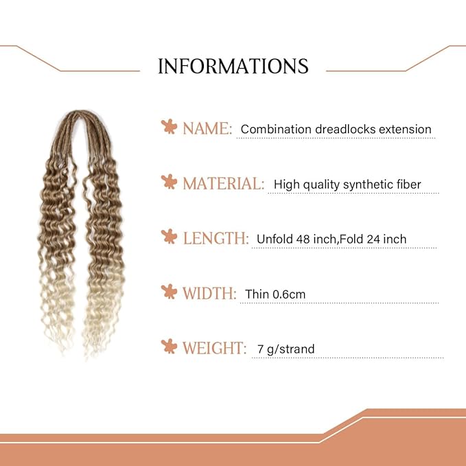 24 In Curly Dreadlock Extensions, 10 Strands Brown to Blonde Synthetic Double Ended Dreads Extensions, 100% Handmade Dreads Hippie Style Dreadlocks for Woman