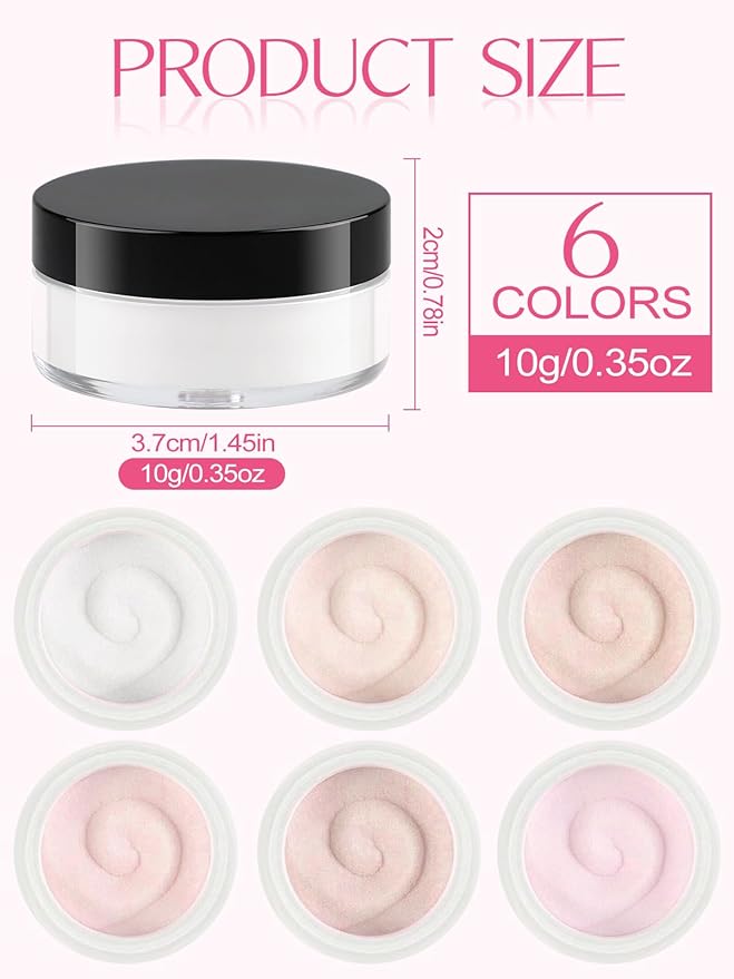 EBANKU Nude Pink Acrylic Powder Set, 6 Colors Jelly Pink, White, Nude - 6 * 10g/0.35oz for Nail Extension, Carving, French Nail