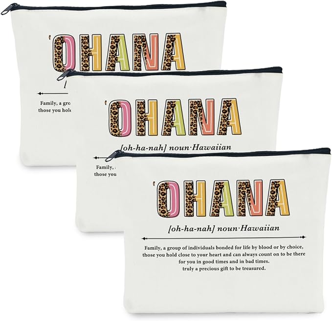 3 PCS Ohana Noun Makeup Bag Family Gifts Hawaiian Gifts Family Gifts Ideas for Women Female Mom Grandma Sister Daughter Vacation Holiday Christmas Cosmetic Bag Travel Toiletry Bag